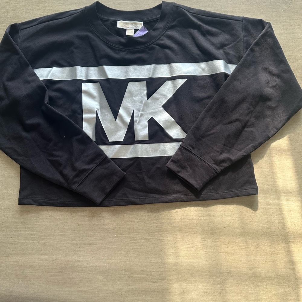 Michael Kors Silver Logo Cropped Black Sweatshirt, Size M - Picture 8 of 9